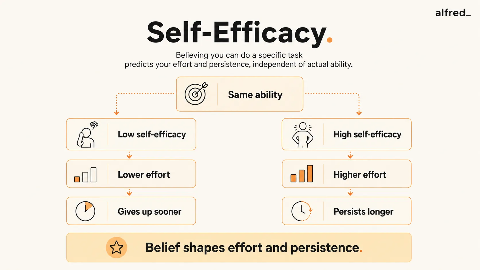 Self-Efficacy: believing you can do a specific task predicts your effort and persistence, independent of actual ability.