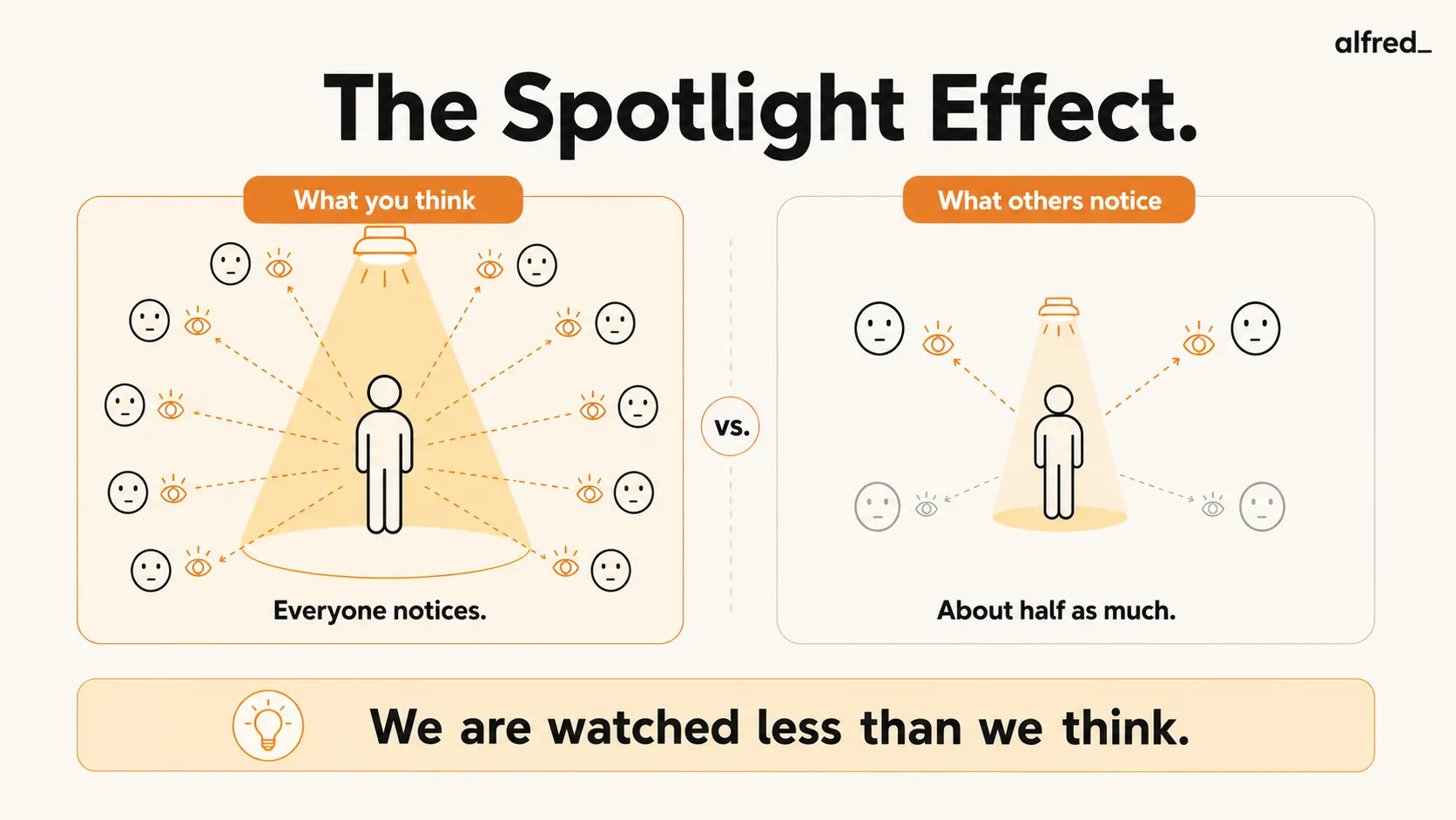 The Spotlight Effect: others notice you about half as much as you think they do.